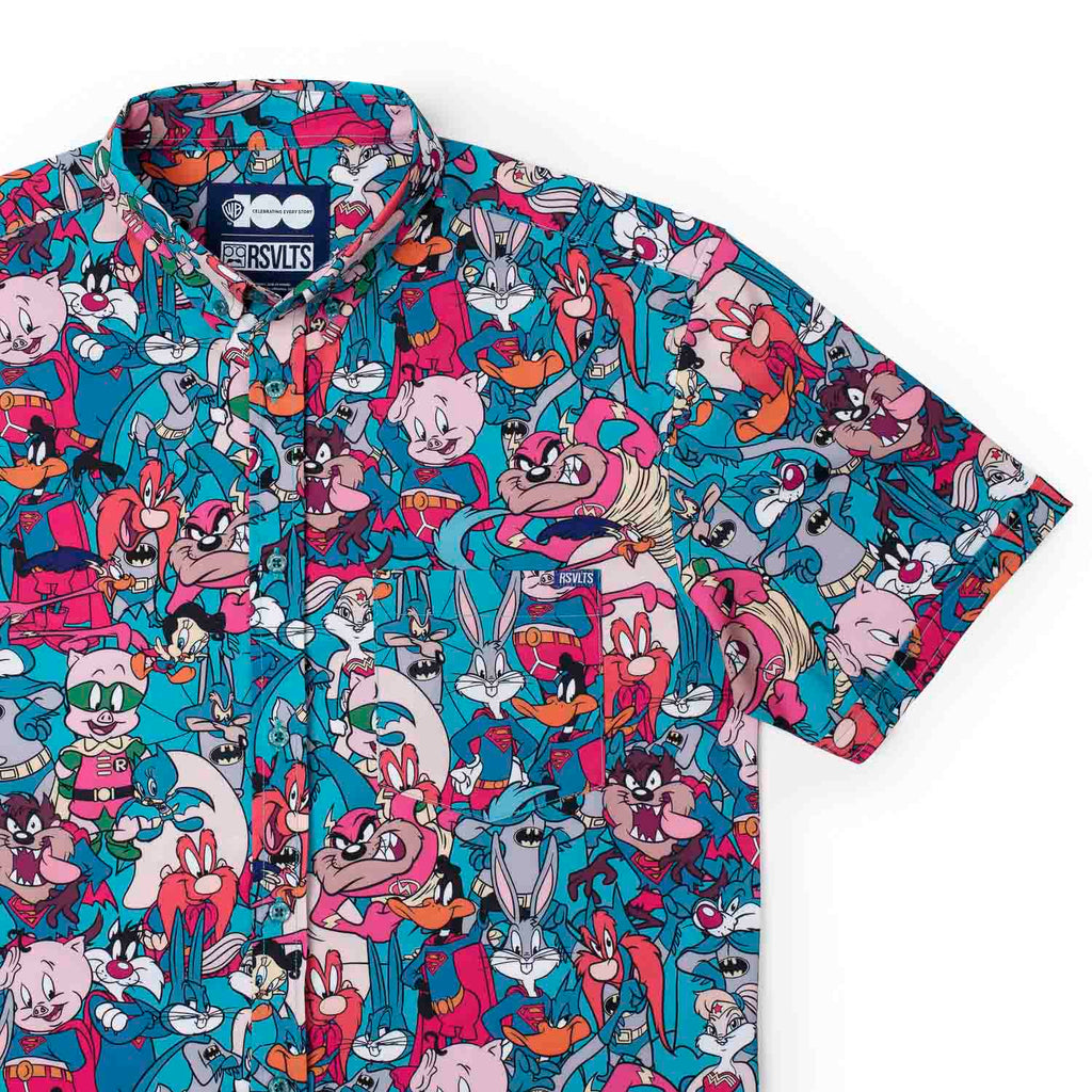 RSVLTS Looney Tunes Heroes KUNUFLEX Short Sleeve Shirt in Blue — front view