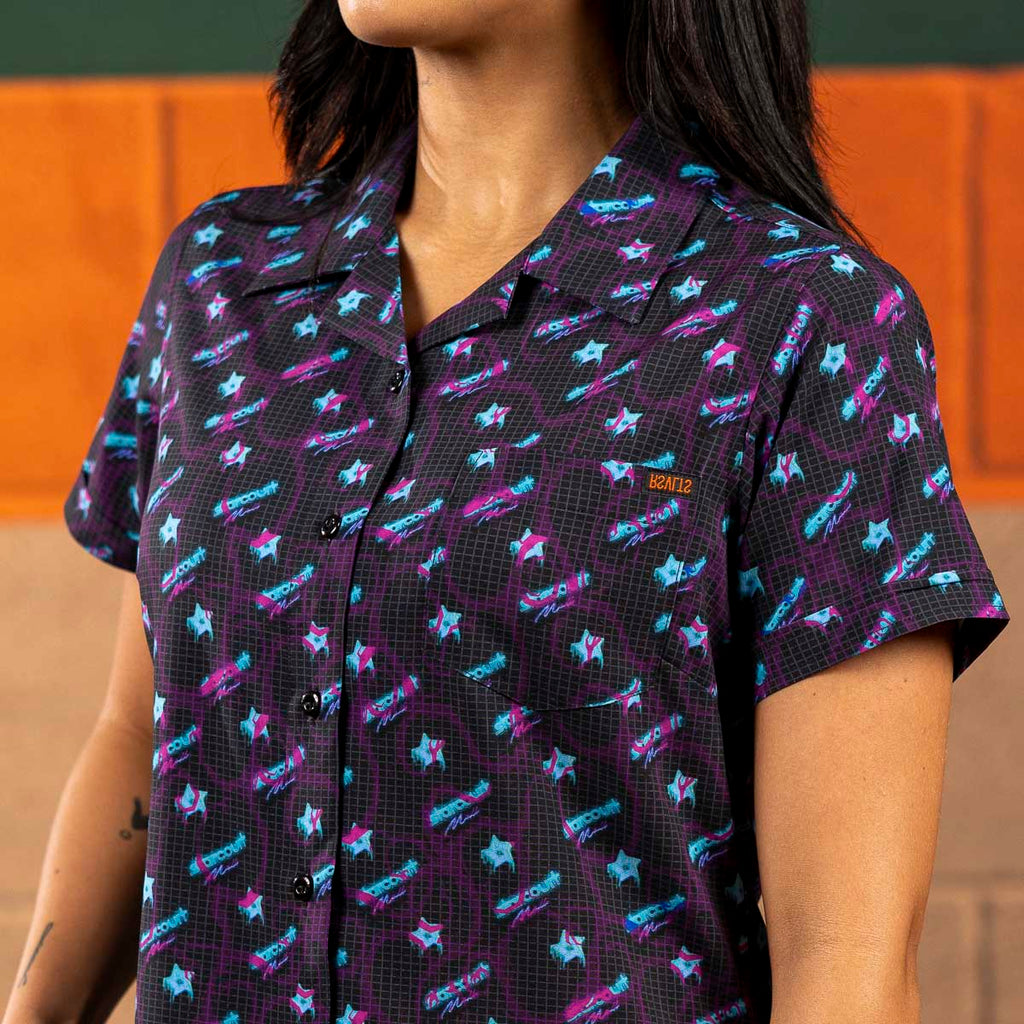RSVLTS Battle of Starcourt Women's KUNUFLEX Short Sleeve Shirt in Black — detail 7