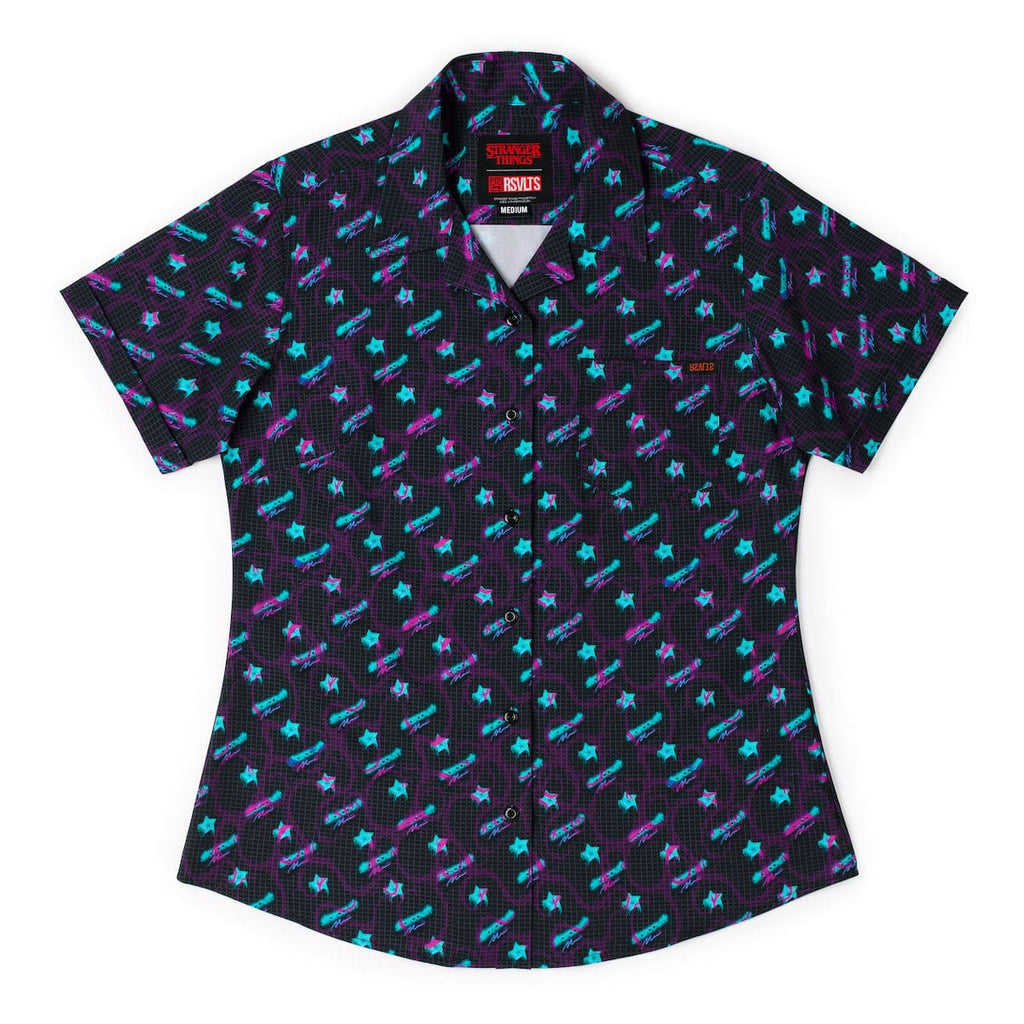 RSVLTS Battle of Starcourt Women's KUNUFLEX Short Sleeve Shirt in Black — detail 5