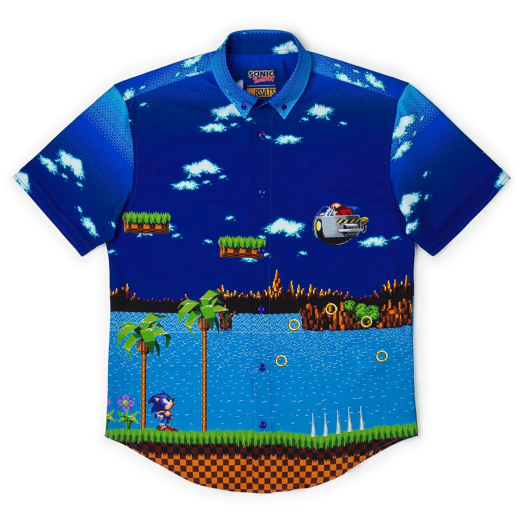 RSVLTS Green Hill Zone Showdown KUNUFLEX Short Sleeve Shirt in Blue — front view