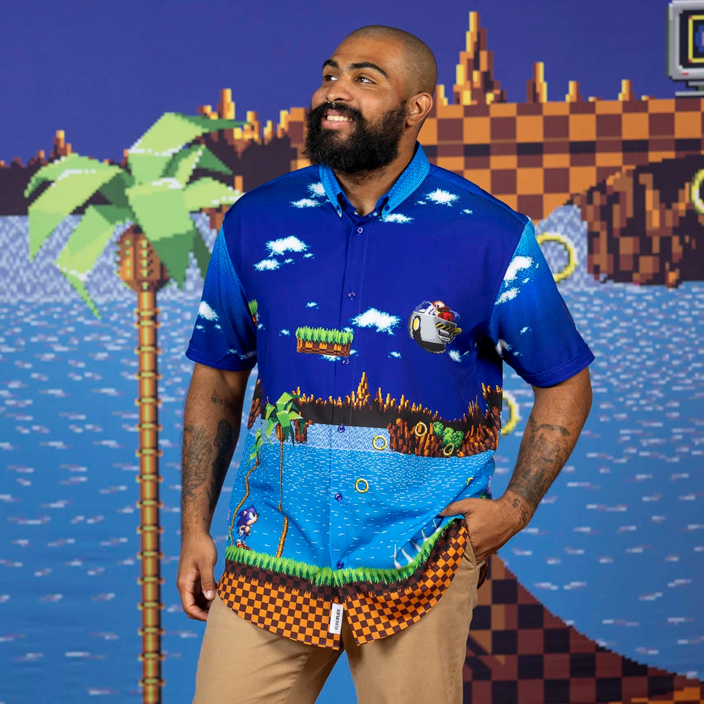 RSVLTS Green Hill Zone Showdown KUNUFLEX Short Sleeve Shirt in Blue — detail 3