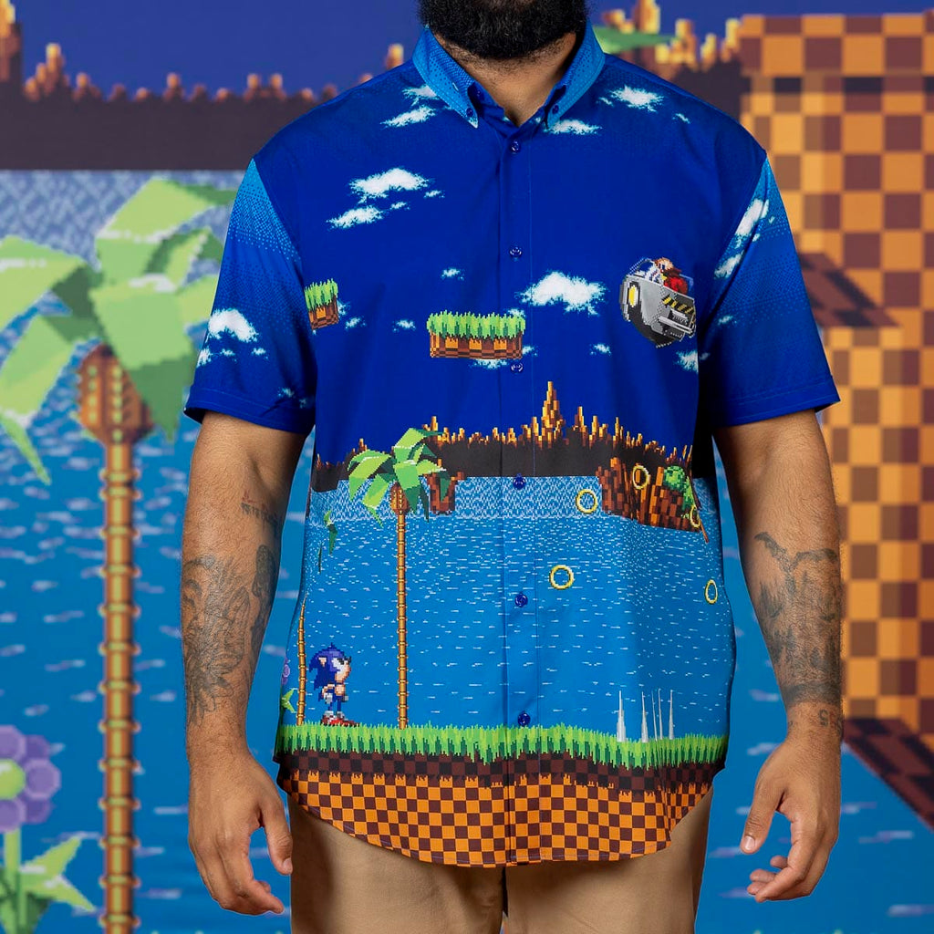 RSVLTS Green Hill Zone Showdown KUNUFLEX Short Sleeve Shirt in Blue — detail 7