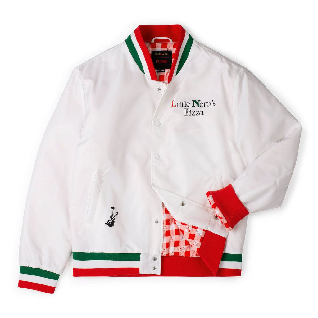 RSVLTS Little Nero’s Pizza Coach Jacket in White — front view