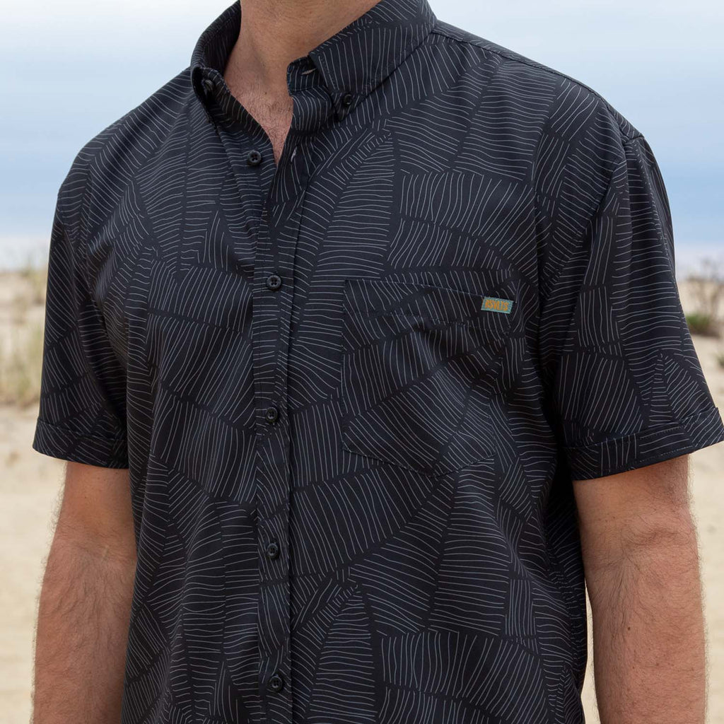 RSVLTS Throwing Shade KUNUFLEX Short Sleeve Shirt in Black — detail 6