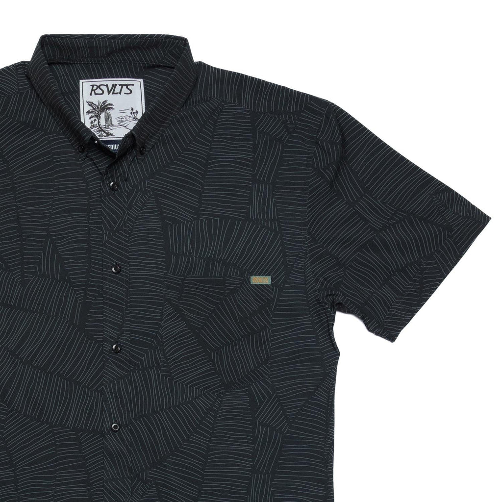 RSVLTS Throwing Shade KUNUFLEX Short Sleeve Shirt in Black — front view