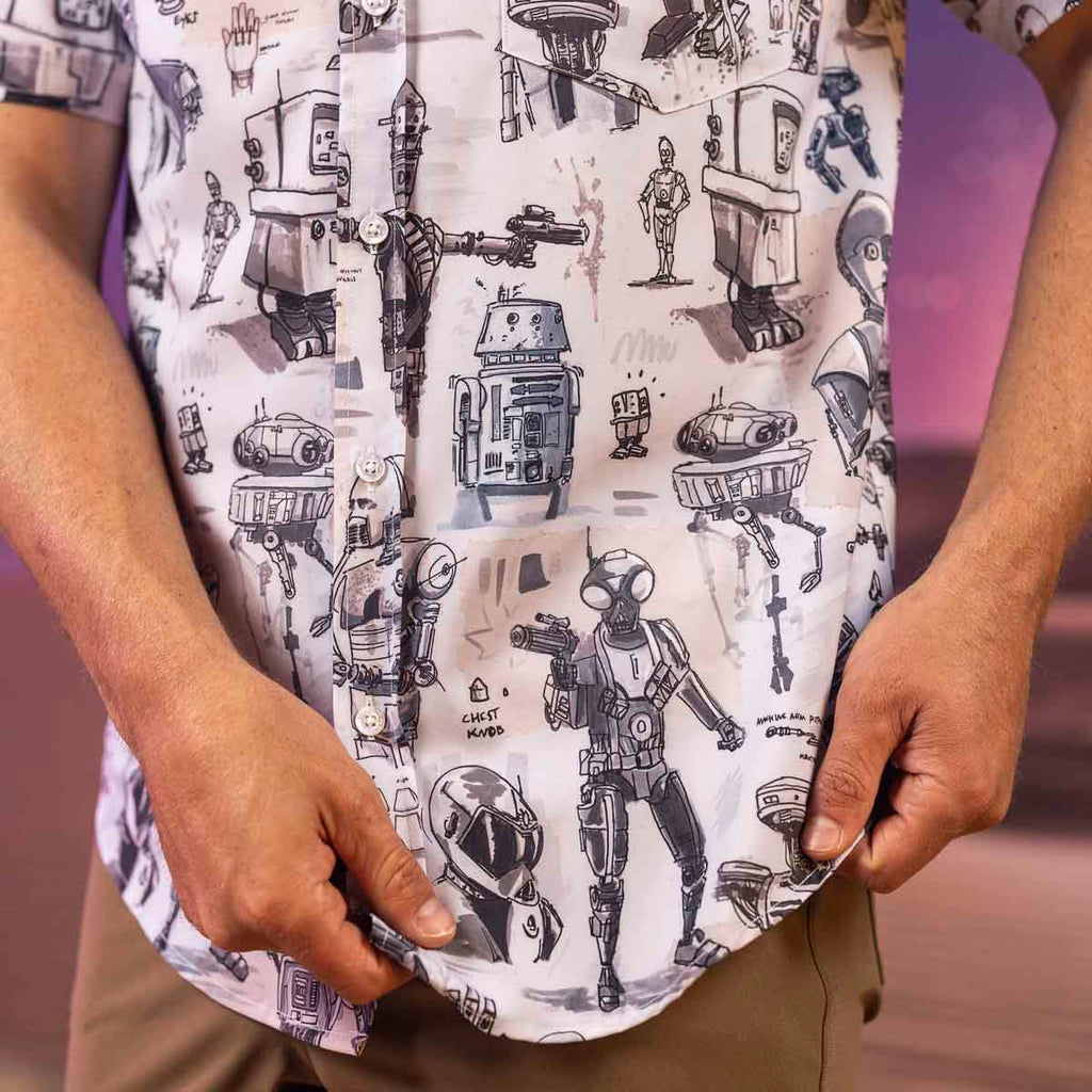 RSVLTS Droid Drawings KUNUFLEX Short Sleeve Shirt in White — detail 6