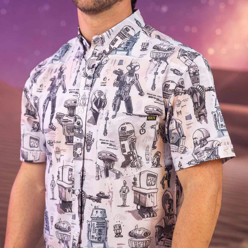 RSVLTS Droid Drawings KUNUFLEX Short Sleeve Shirt in White — detail 2