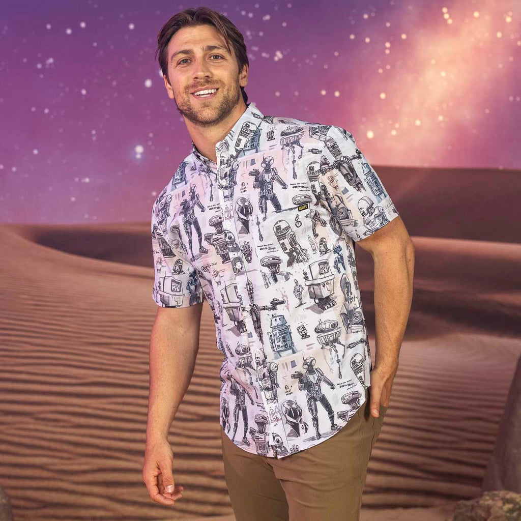 RSVLTS Droid Drawings KUNUFLEX Short Sleeve Shirt in White — detail 3