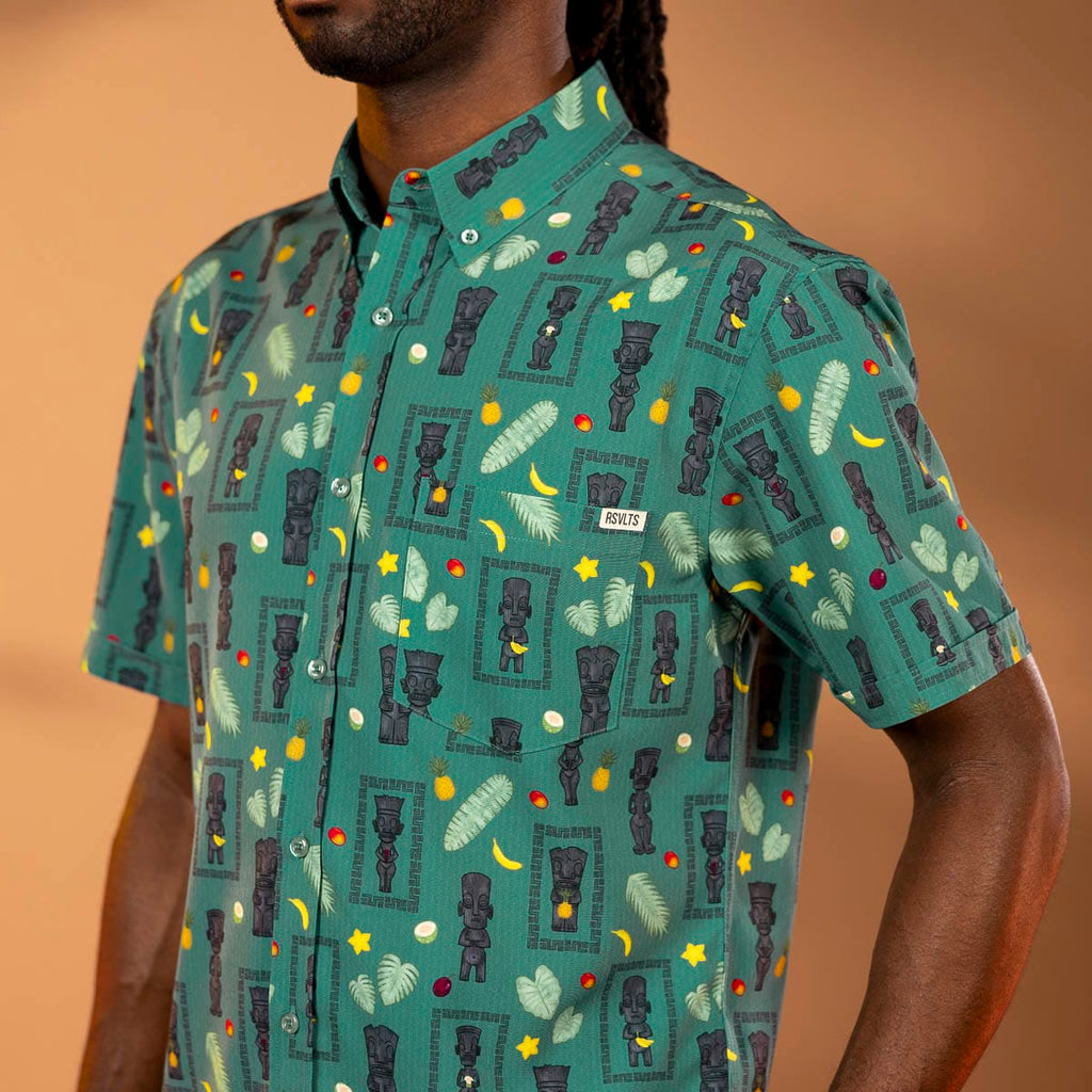RSVLTS Life & Land KUNUFLEX Short Sleeve Shirt in Green — front view