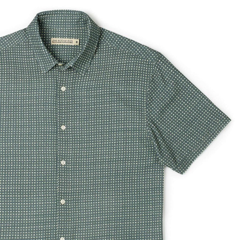RSVLTS Palm Weave Bamboo Short Sleeve Shirt in Green — detail 6
