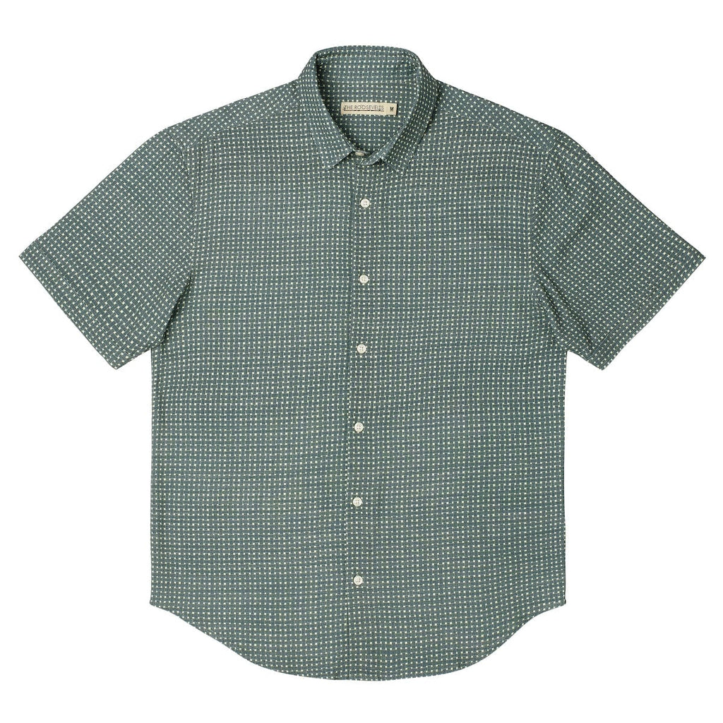 RSVLTS Palm Weave Bamboo Short Sleeve Shirt in Green — detail 7