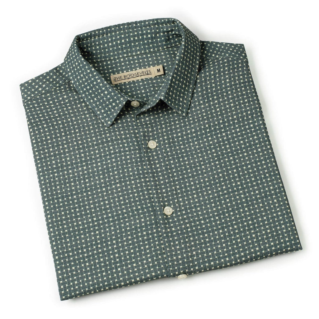 RSVLTS Palm Weave Bamboo Short Sleeve Shirt in Green — detail 10