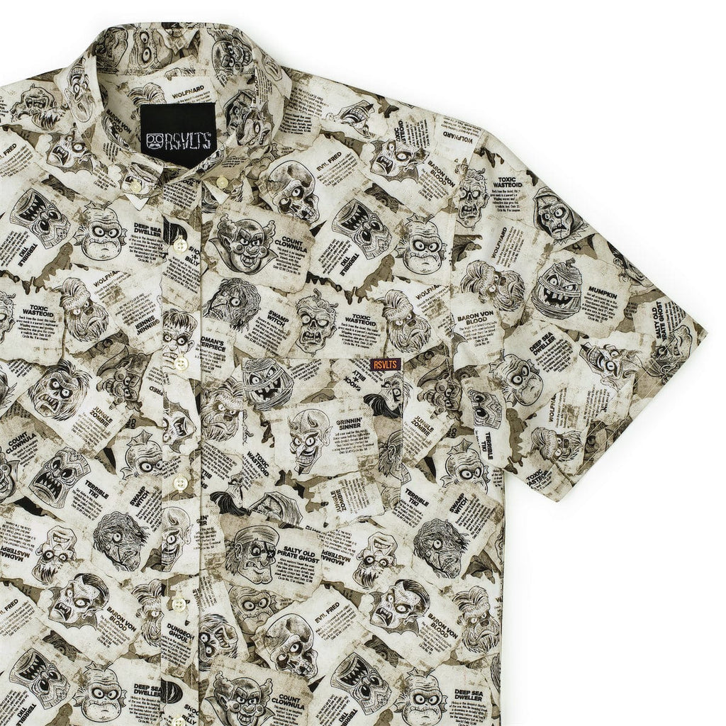 RSVLTS Monster Mask Mania KUNUFLEX Short Sleeve Shirt in White — front view