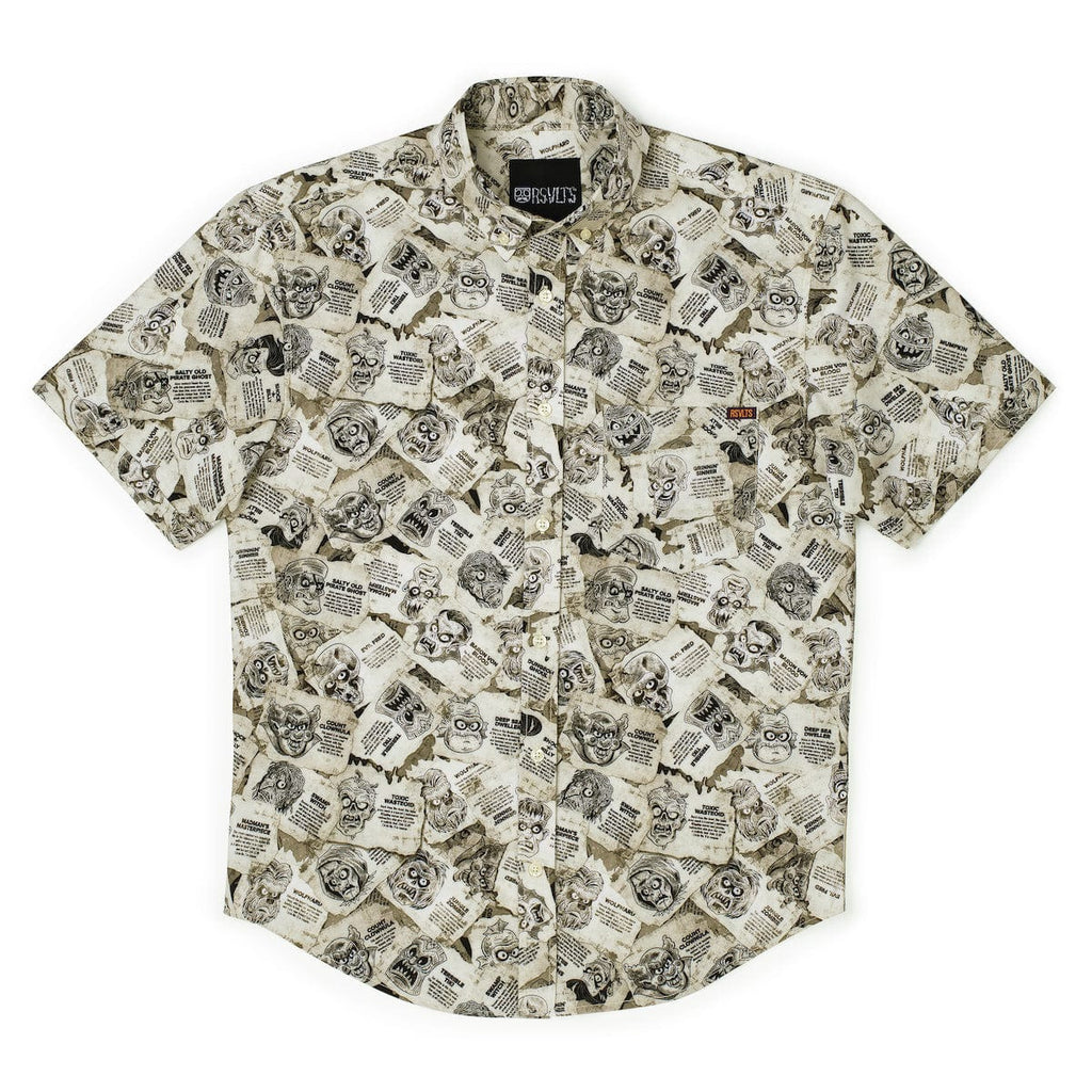 RSVLTS Monster Mask Mania KUNUFLEX Short Sleeve Shirt in White — detail 5