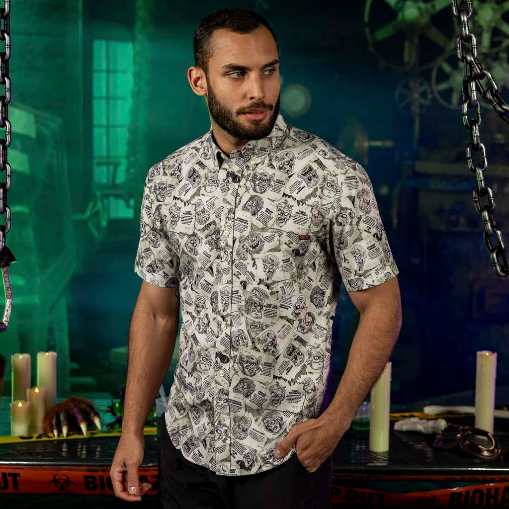 RSVLTS Monster Mask Mania KUNUFLEX Short Sleeve Shirt in White — detail 3