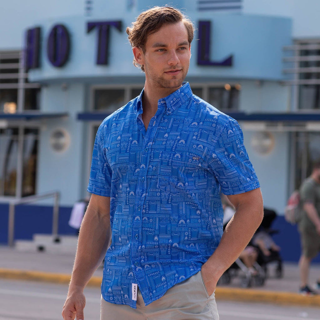 RSVLTS Santorini KUNUFLEX Short Sleeve Shirt in Blue — detail 6