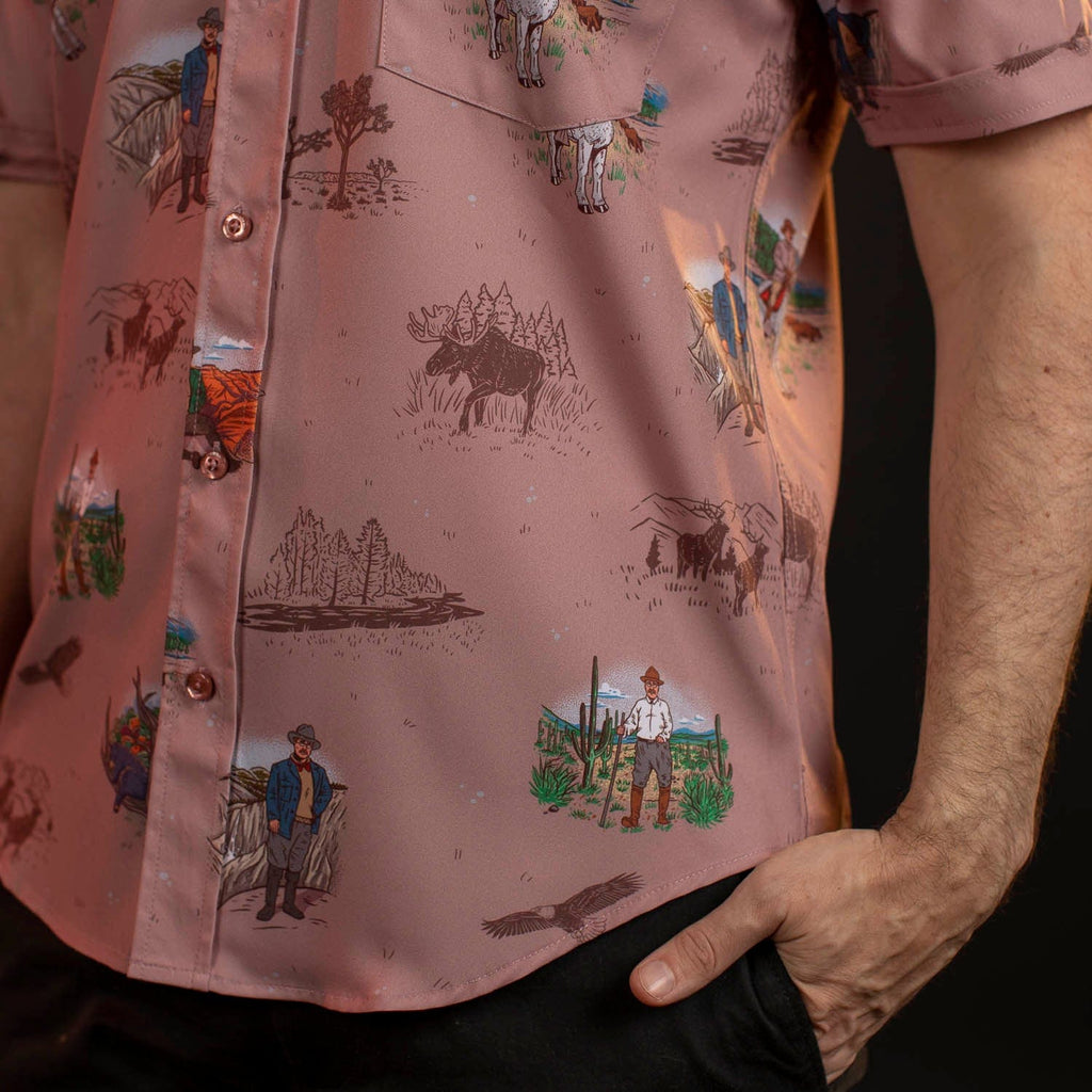 RSVLTS Spirit of the Wilderness KUNUFLEX Short Sleeve Shirt in Brown — detail 7