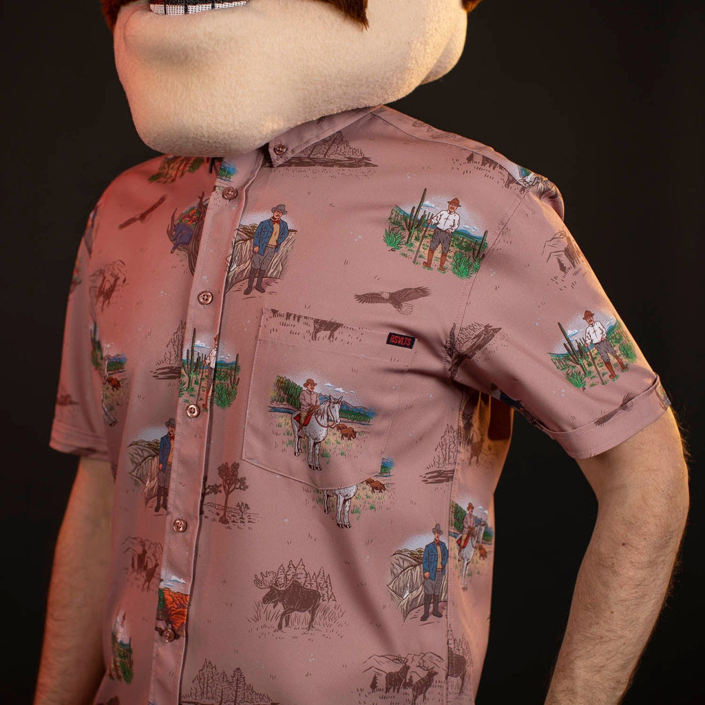 RSVLTS Spirit of the Wilderness KUNUFLEX Short Sleeve Shirt in Brown — detail 4