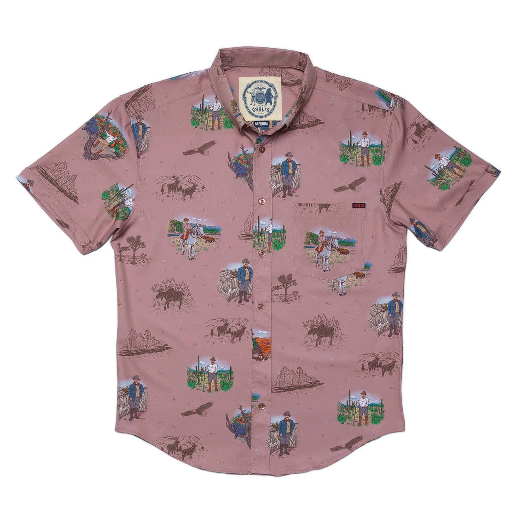 RSVLTS Spirit of the Wilderness KUNUFLEX Short Sleeve Shirt in Brown — detail 3
