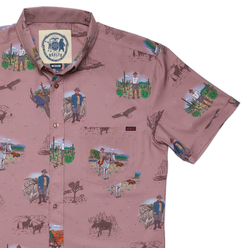 RSVLTS Spirit of the Wilderness KUNUFLEX Short Sleeve Shirt in Brown — front view