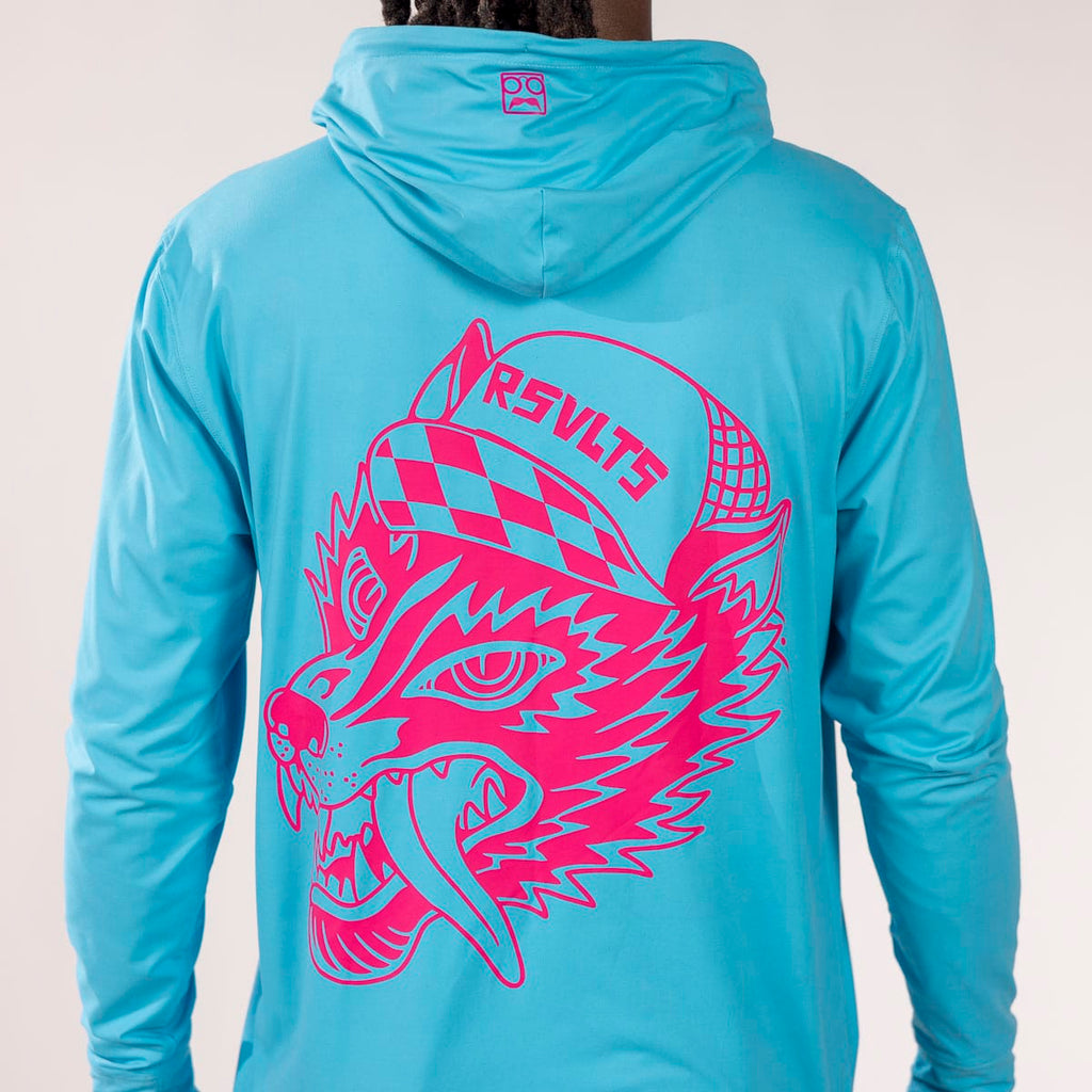 RSVLTS Riot Wolf Performance Hoodie in Blue — front view