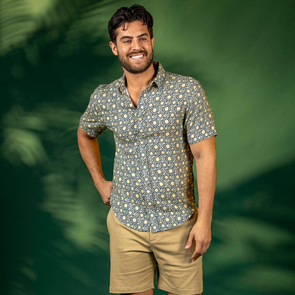 RSVLTS Sunburst Bamboo Short Sleeve Shirt in Blue — detail 5