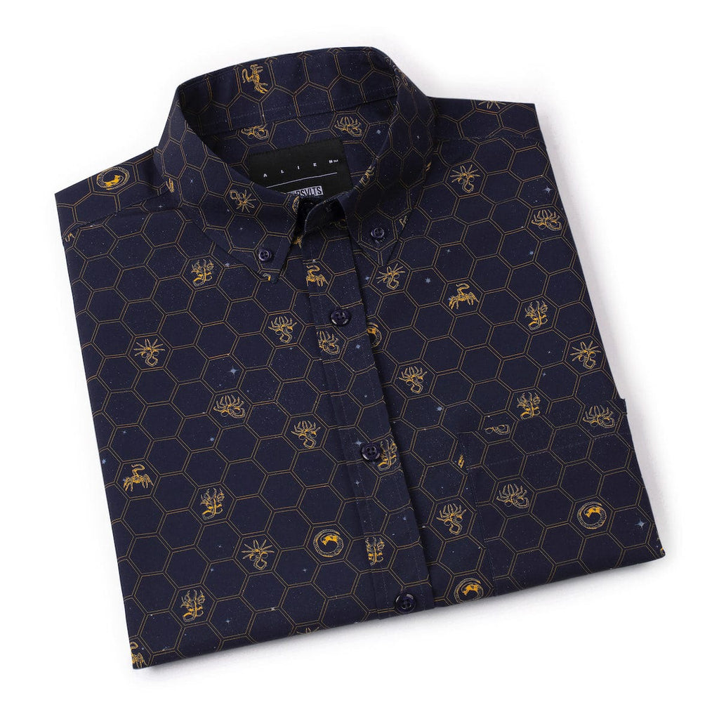 RSVLTS Stages of Fear KUNUFLEX Short Sleeve Shirt in Blue — detail 11