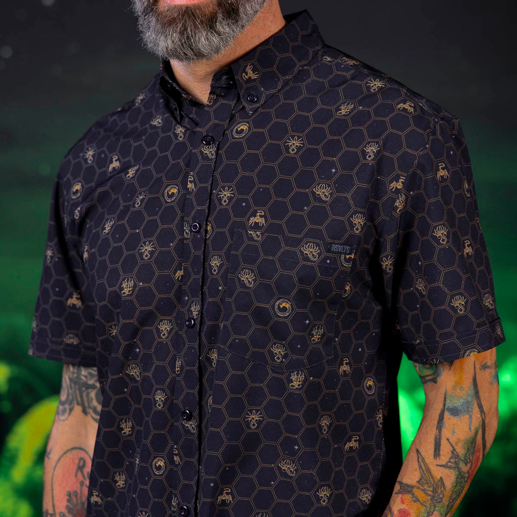 RSVLTS Stages of Fear KUNUFLEX Short Sleeve Shirt in Blue — detail 7