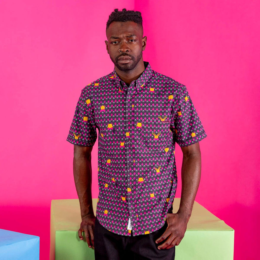 RSVLTS The Real Game Begins KUNUFLEX Short Sleeve Shirt in Black — detail 4