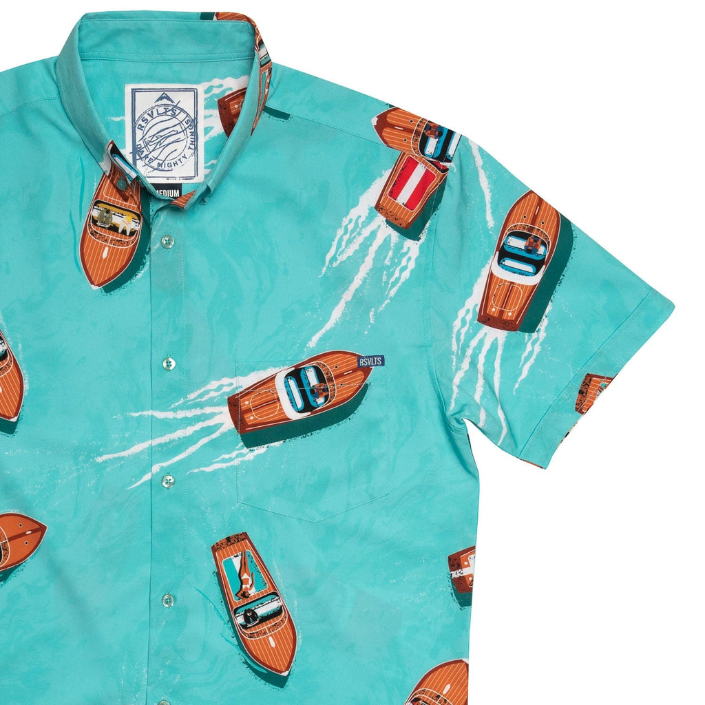 RSVLTS The Getaway KUNUFLEX Short Sleeve Shirt in Blue — front view