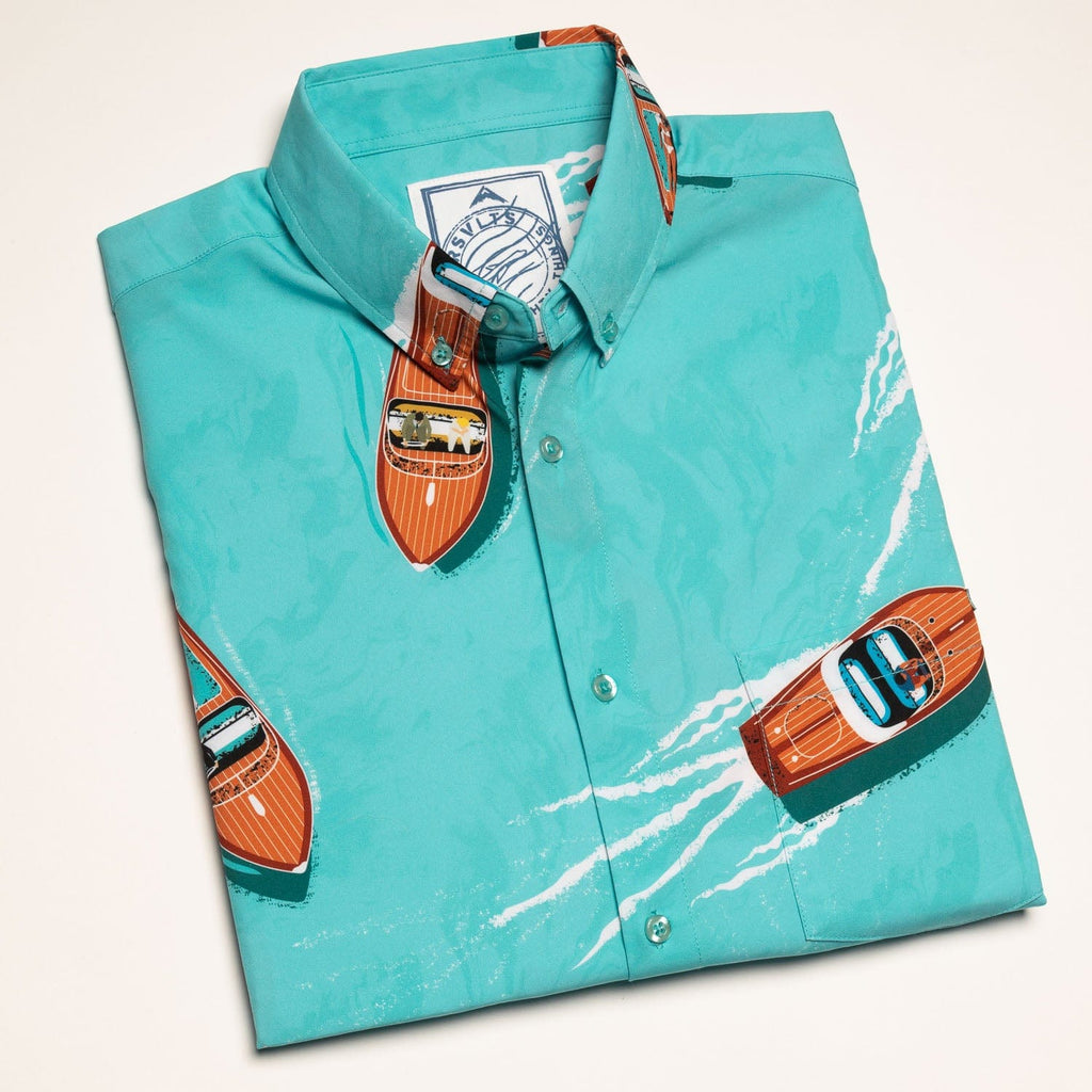 RSVLTS The Getaway KUNUFLEX Short Sleeve Shirt in Blue — detail 8