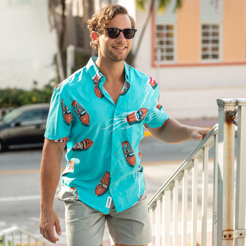 RSVLTS The Getaway KUNUFLEX Short Sleeve Shirt in Blue — detail 5