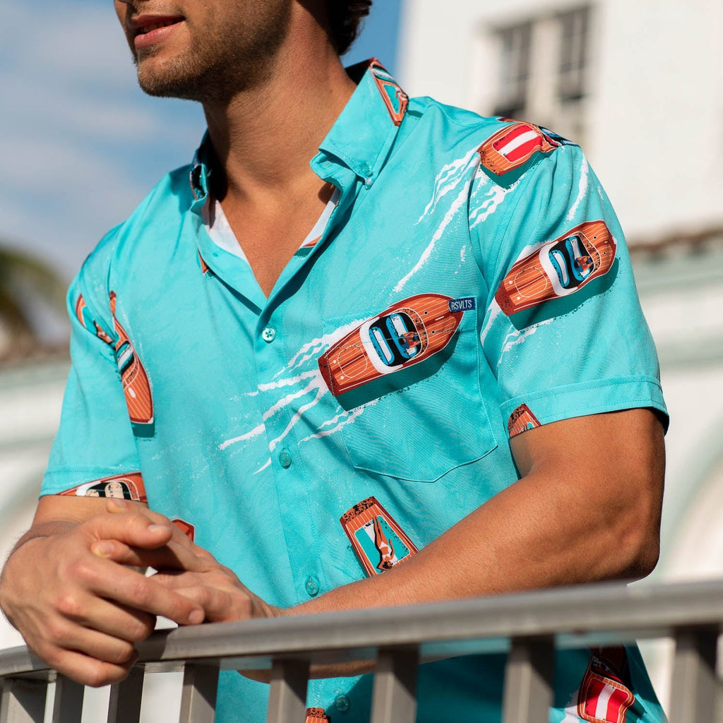 RSVLTS The Getaway KUNUFLEX Short Sleeve Shirt in Blue — detail 3
