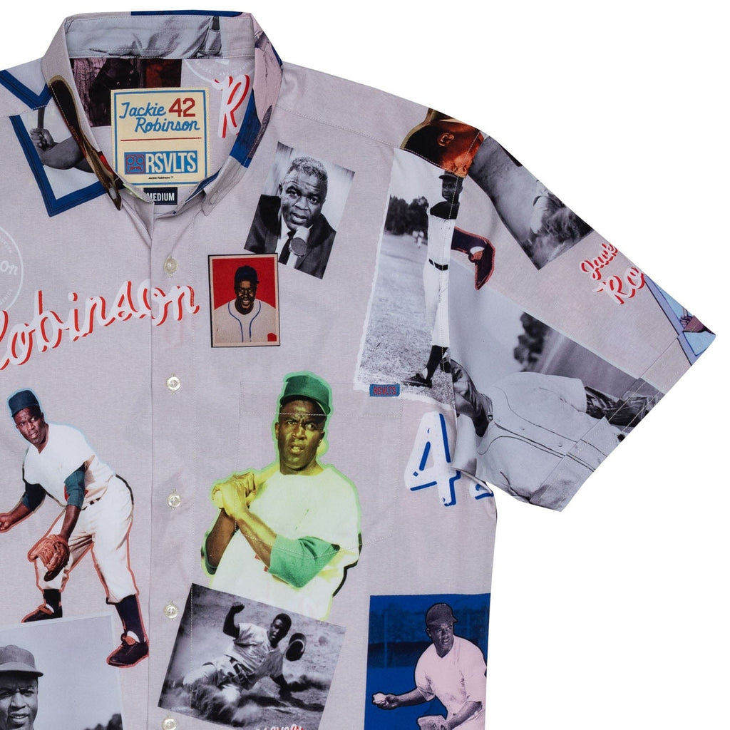 RSVLTS The Jackie Scrapbook KUNUFLEX Short Sleeve Shirt in Gray — front view