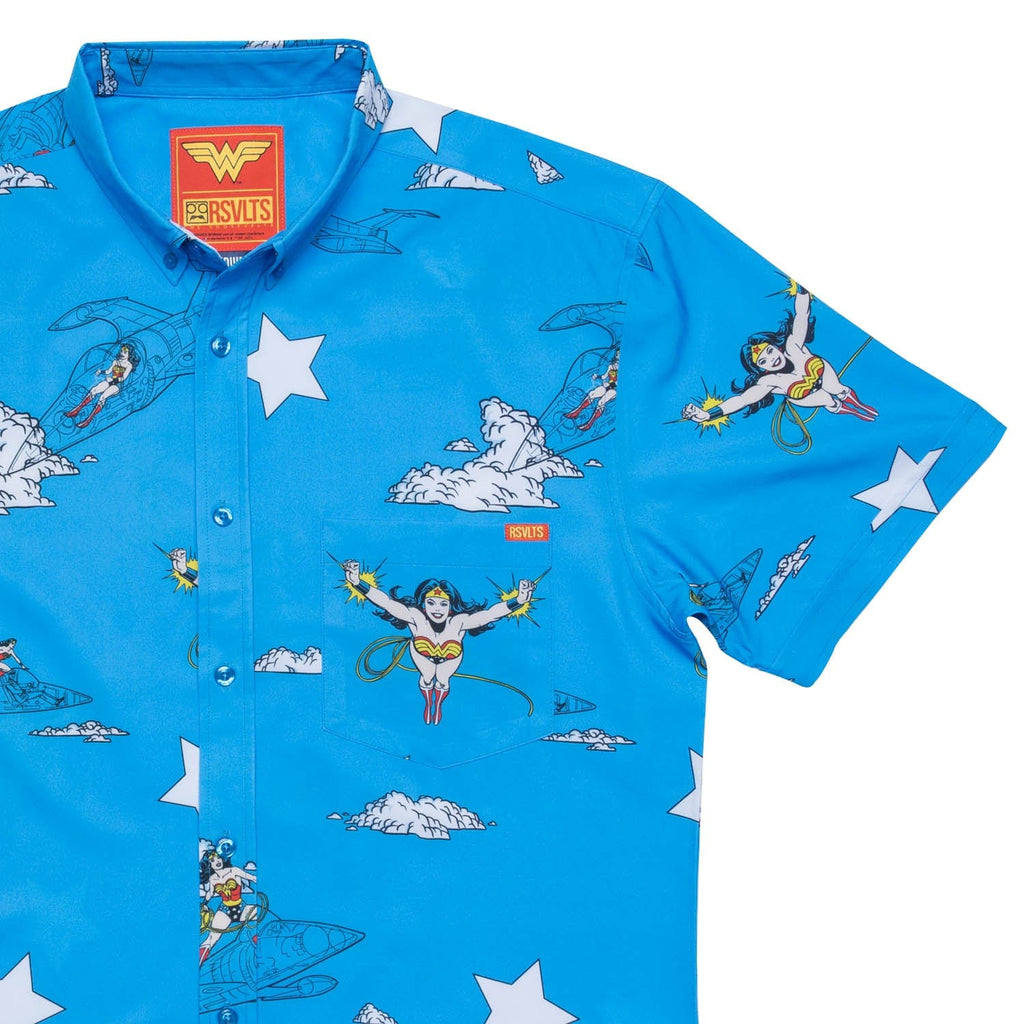 RSVLTS Invisible Jet KUNUFLEX Short Sleeve Shirt in Blue — front view