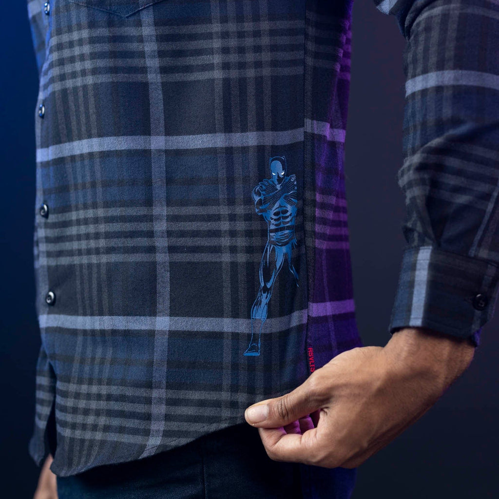 RSVLTS Black Panther BorlandFlex Long Sleeve Flannel in Purple — detail 2