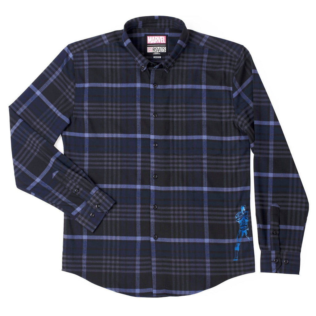 RSVLTS Black Panther BorlandFlex Long Sleeve Flannel in Purple — front view