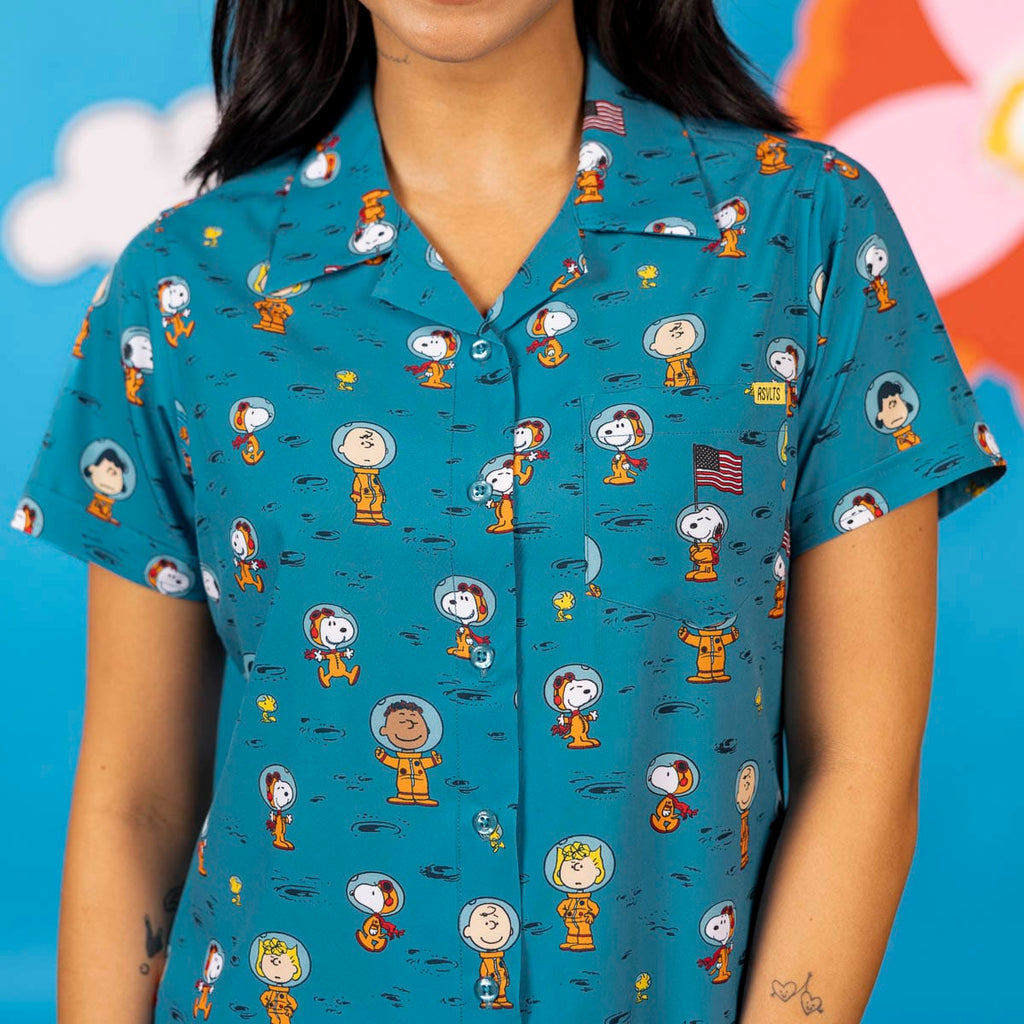 RSVLTS Astro 'Nuts Women's KUNUFLEX Short Sleeve Shirt in Blue — detail 5