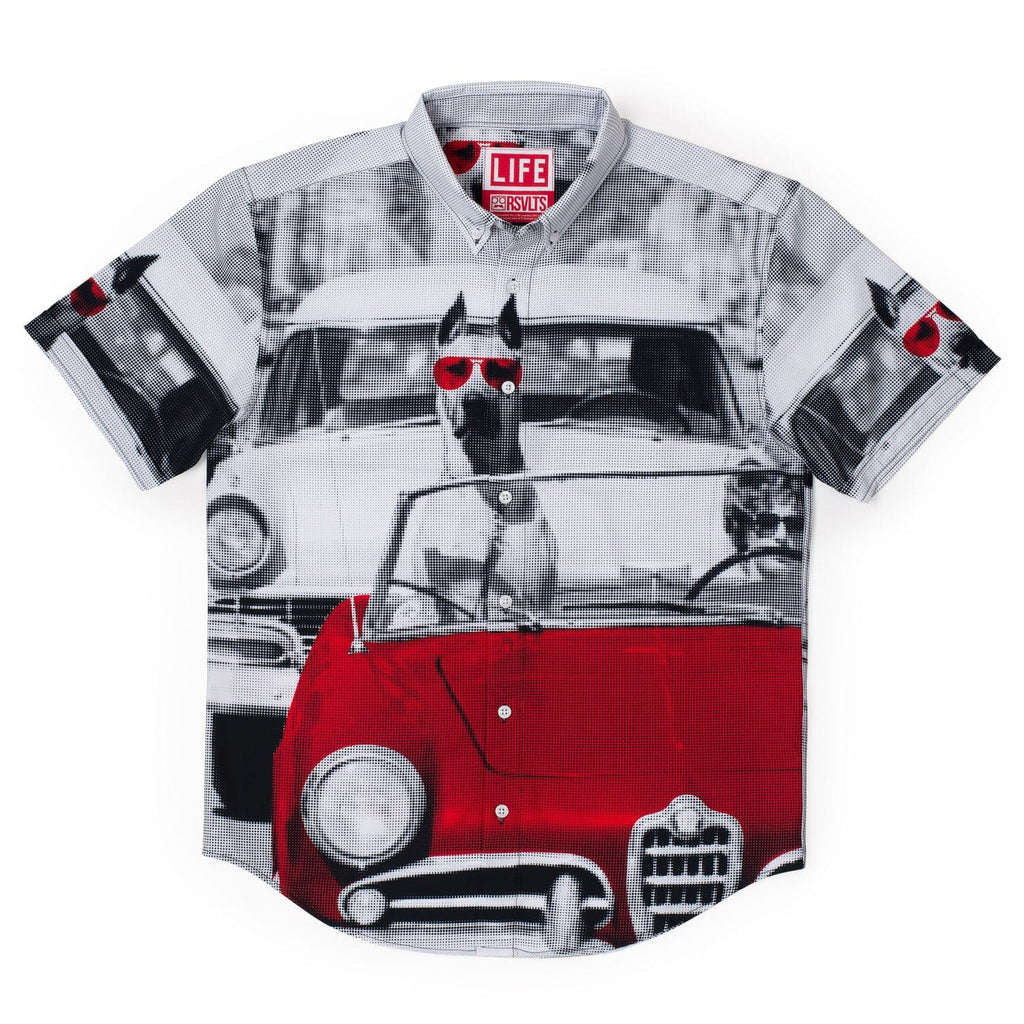 RSVLTS Doggone Cruisin KUNUFLEX Short Sleeve Shirt in Gray — front view