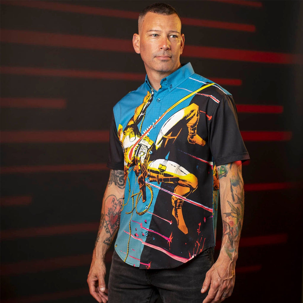 RSVLTS Silent Interlude KUNUFLEX Short Sleeve Shirt in Black — detail 8