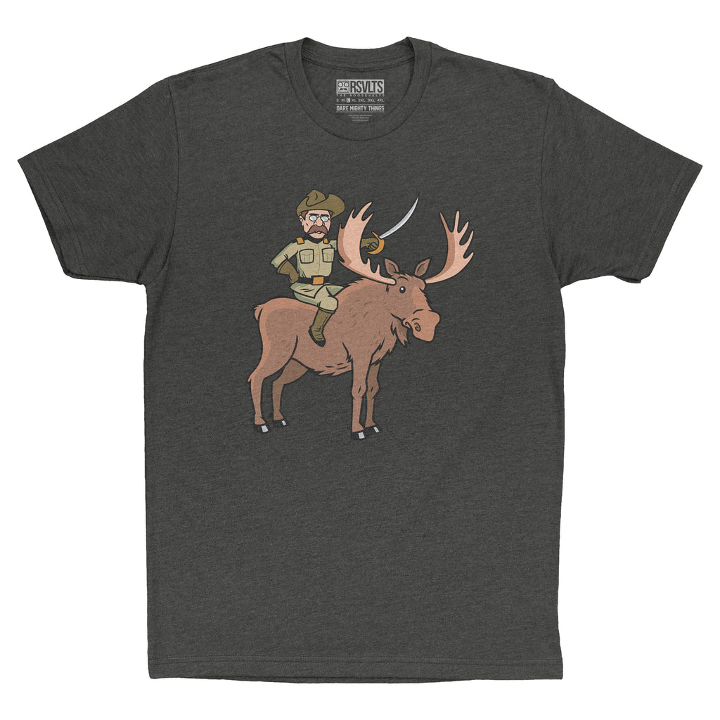 RSVLTS Teddy Riding Moose Crewneck Tee in Black — front view
