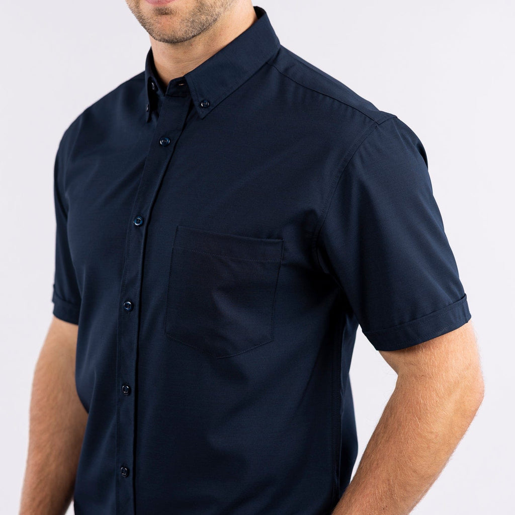 RSVLTS Overture Midnight Blue KUNUFLEX Short Sleeve Shirt in Black — front view