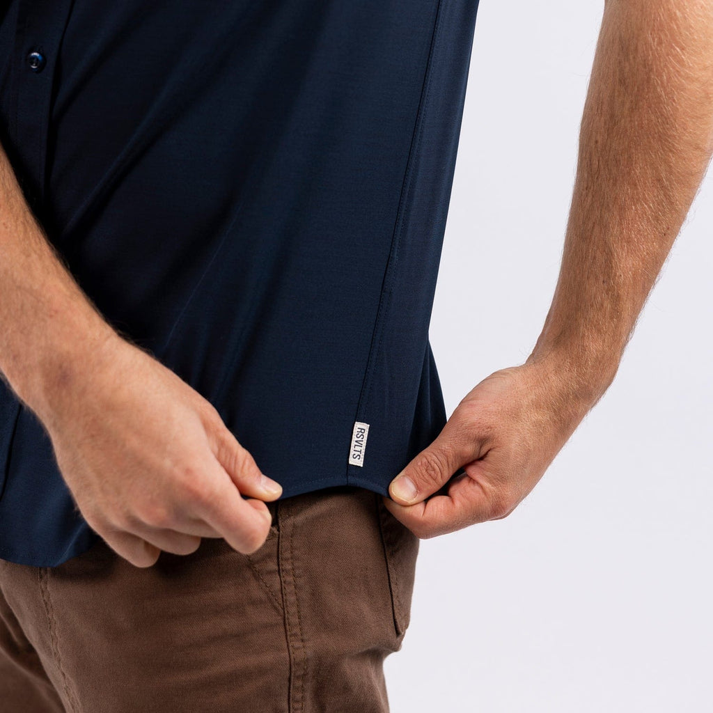 RSVLTS Overture Midnight Blue KUNUFLEX Short Sleeve Shirt in Black — detail 5