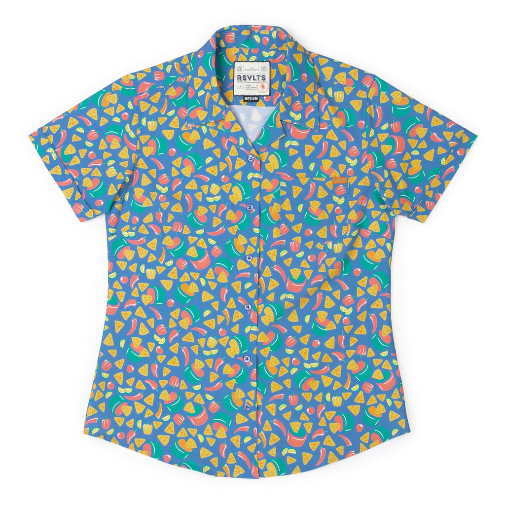 RSVLTS Double Dippin’ Women's KUNUFLEX Short Sleeve Shirt in Blue — front view