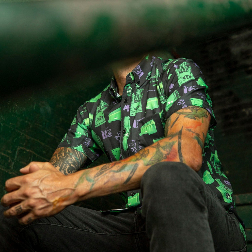 RSVLTS Haunting of Maitland Manor KUNUFLEX Short Sleeve Shirt in Black — detail 11