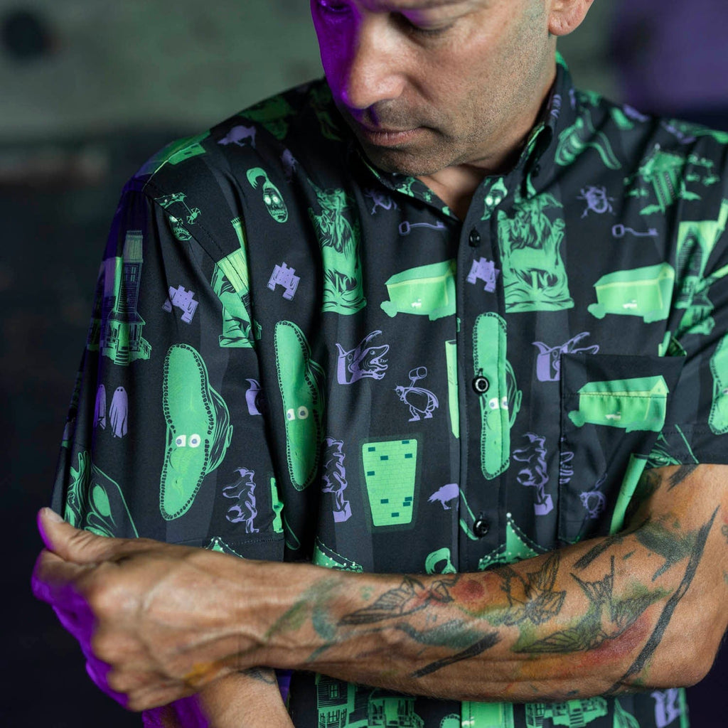 RSVLTS Haunting of Maitland Manor KUNUFLEX Short Sleeve Shirt in Black — detail 9