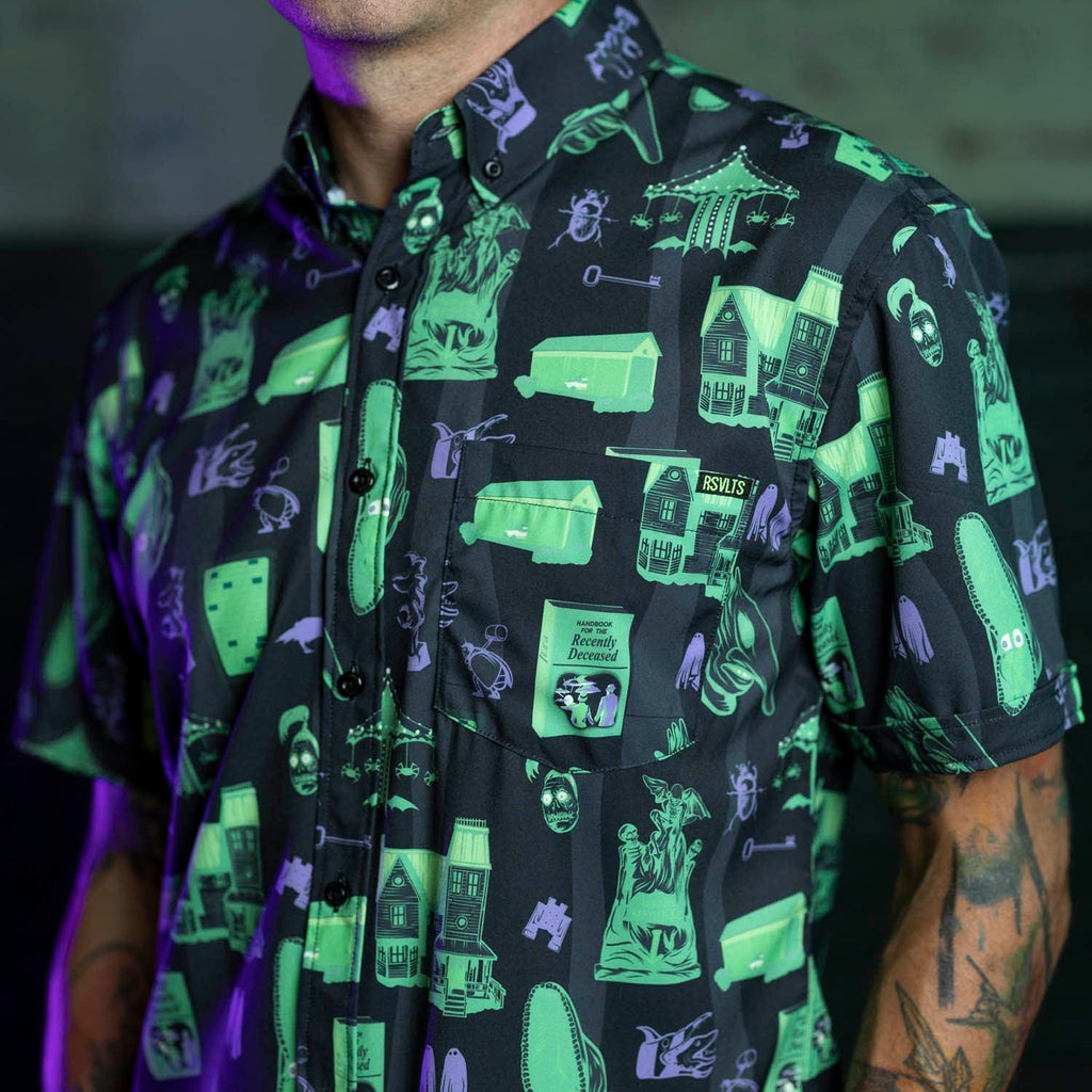 RSVLTS Haunting of Maitland Manor KUNUFLEX Short Sleeve Shirt in Black — detail 8