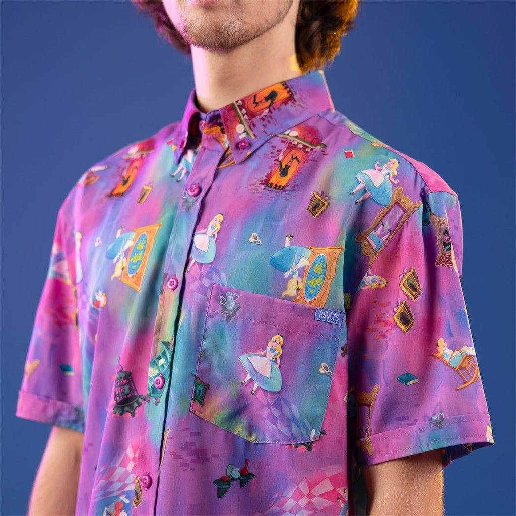 RSVLTS Down the Rabbit Hole KUNUFLEX Short Sleeve Shirt in Pink — front view