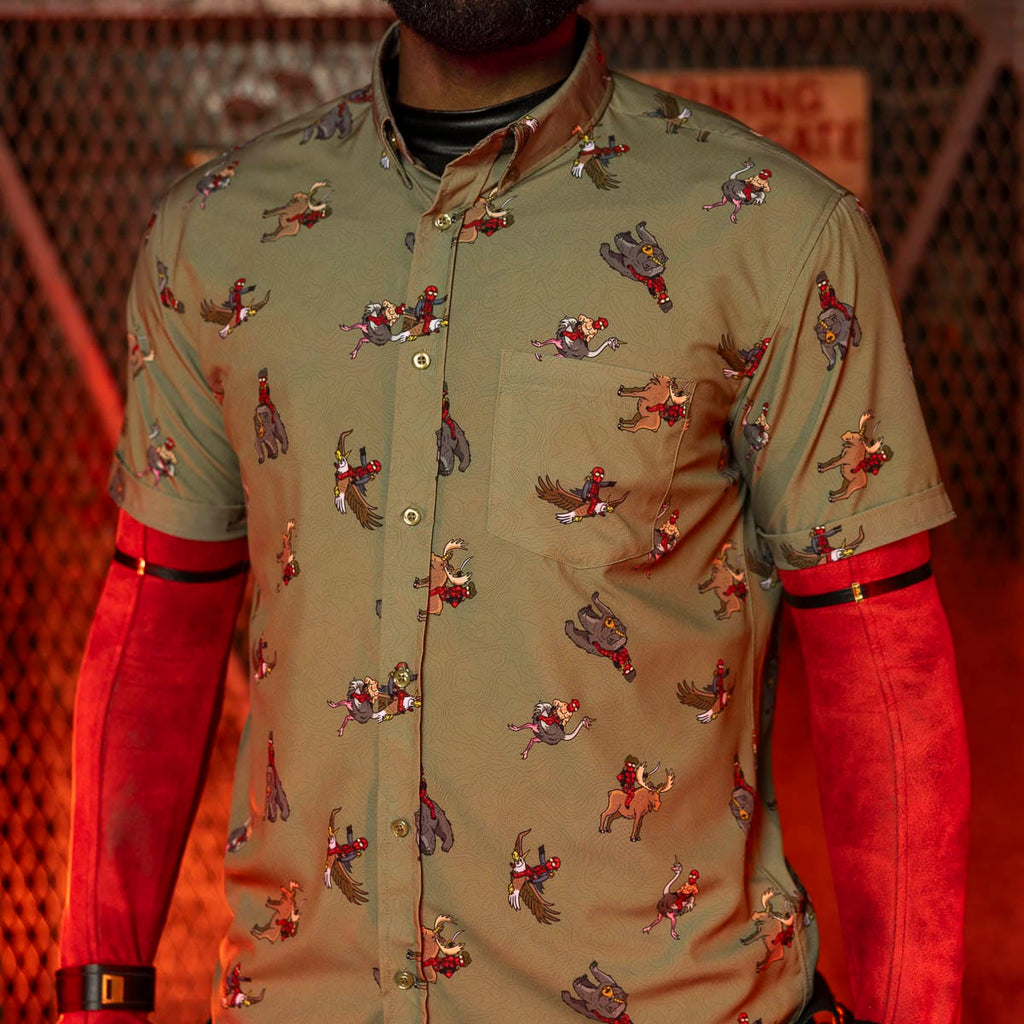RSVLTS Deady Riding Things KUNUFLEX Short Sleeve Shirt in Green — detail 7