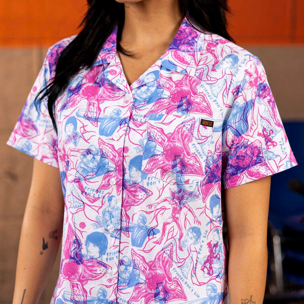 RSVLTS Friends Don't Lie Women's KUNUFLEX Short Sleeve Shirt in Blue — detail 6
